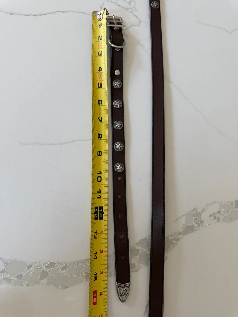 Brown Leather Dog Collar and Leash with Star Stud Accents